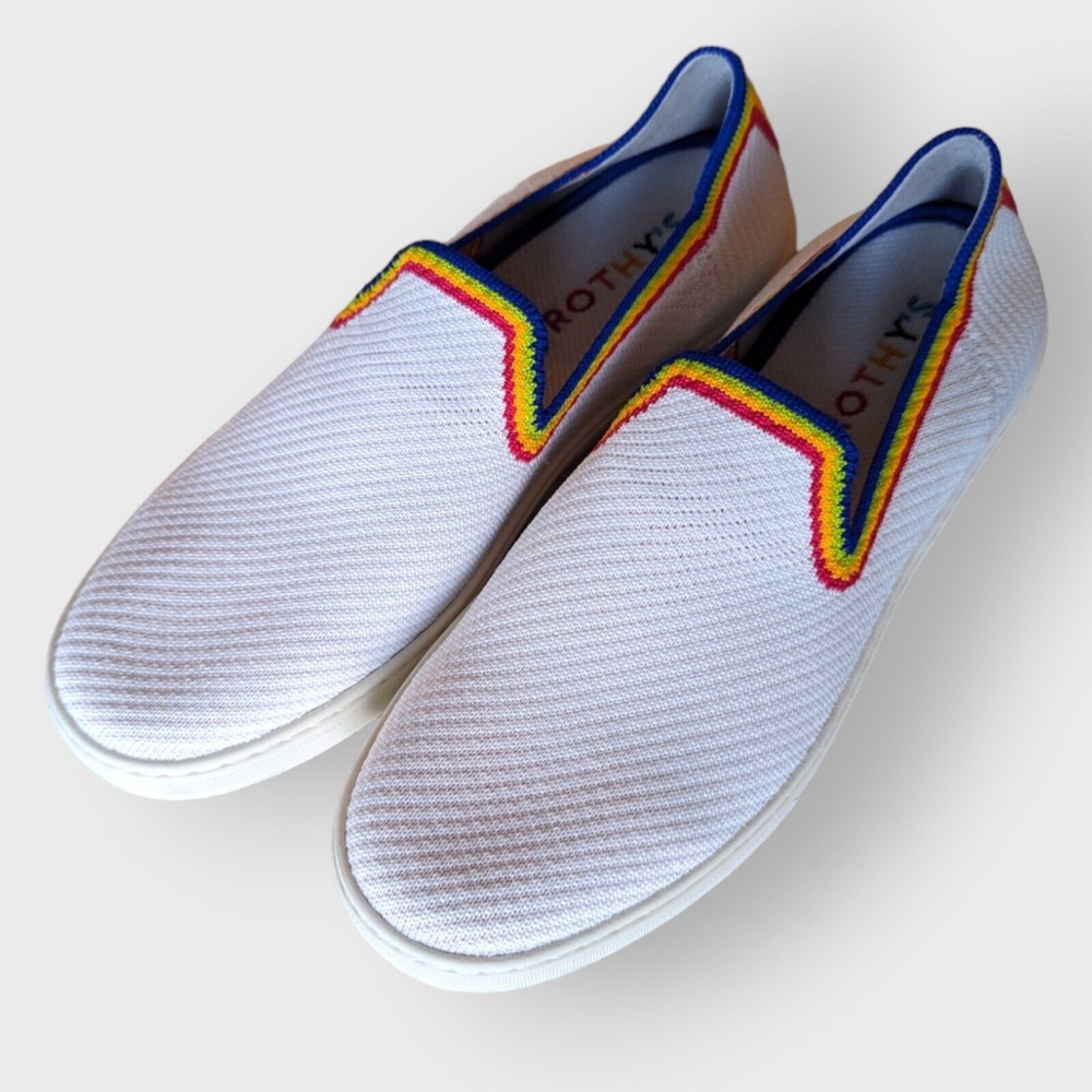 Rothy's The Slip On White Rainbow Sneakers Casual Knit Shoes Women’s US 9.5